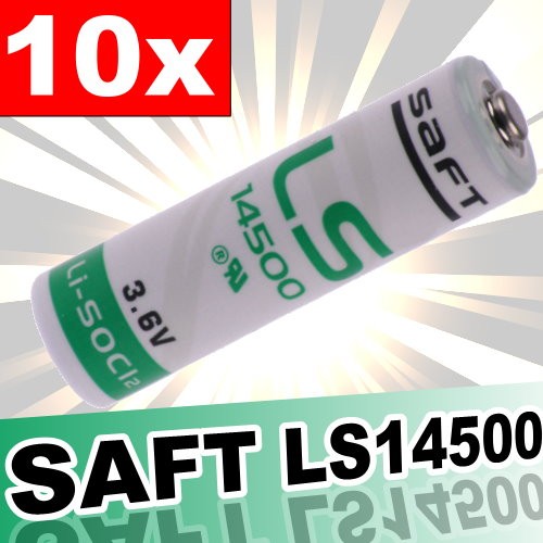 10x Saft Lithium 3,6V Batterie LS14500 AA - Mignon Zelle - 3,6 Volt / 2600 mAh