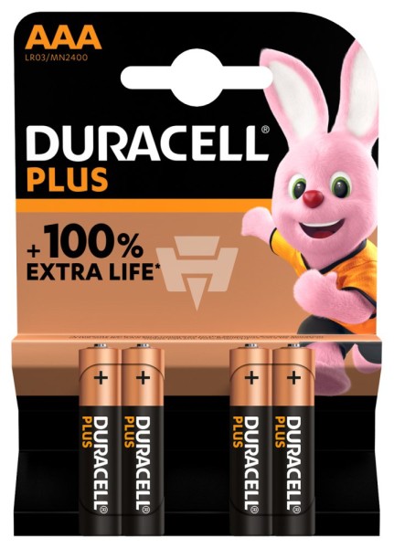 4er Blister - Duracell MN2400 Plus Micro Batterie - 1,5V Micro AAA Alkaline