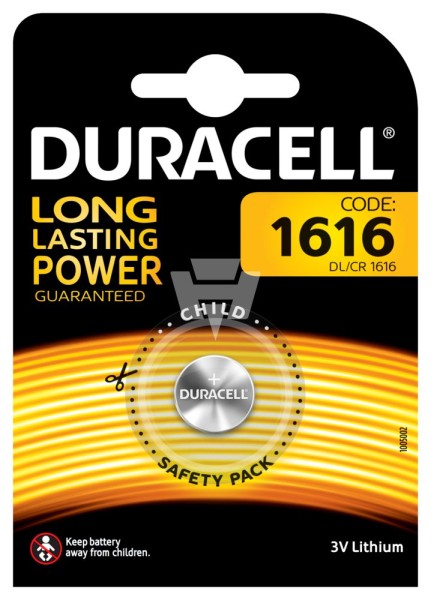 1er Blister Duracell Lithium-Knopfzelle CR1616 - 3V / 45mAh - 3 Volt Lithium CR 1616 Batterie