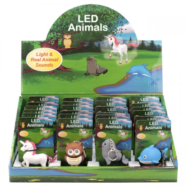 HyCell Schlüsselleuchte LED Animals Einhorn, Delphin, Eule, Seehund LED-Licht und Tiergeräusch
