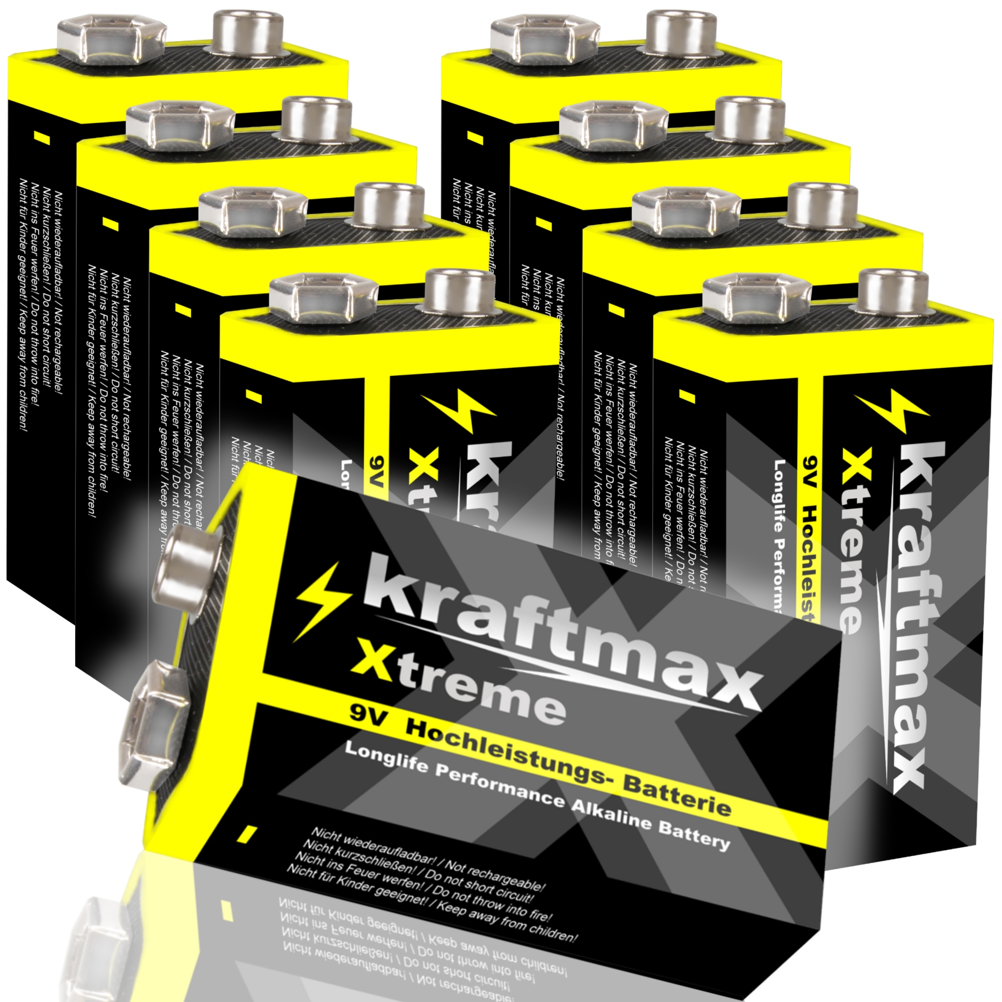 Kraftmax 8er Pack Xtreme 9V Block Hochleistungs- Batterien ideal