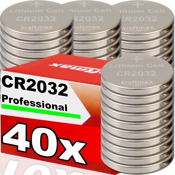 Kraftmax 40er Pack CR2032 Lithium Hochleistungs- Batterie für professionelle Anwendungen - Neuste Ge