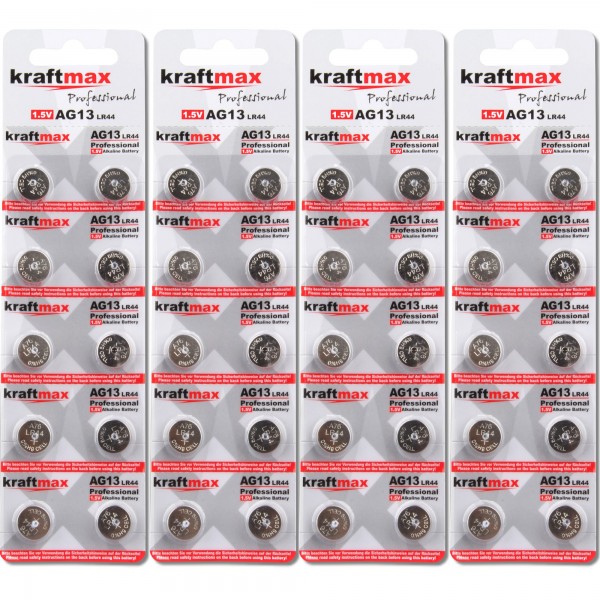 Kraftmax 40er Pack Knopfzelle Typ 357 (AG13 / LR1154 / LR44) Hochleistungs- Batterie 1,5V Uhr