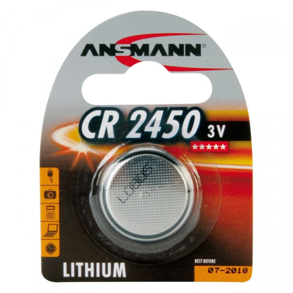 1er Blister Ansmann Lithium-Knopfzelle CR2450 - 3V / 550mAh - 3 Volt Lithium CR 2450 Batterie
