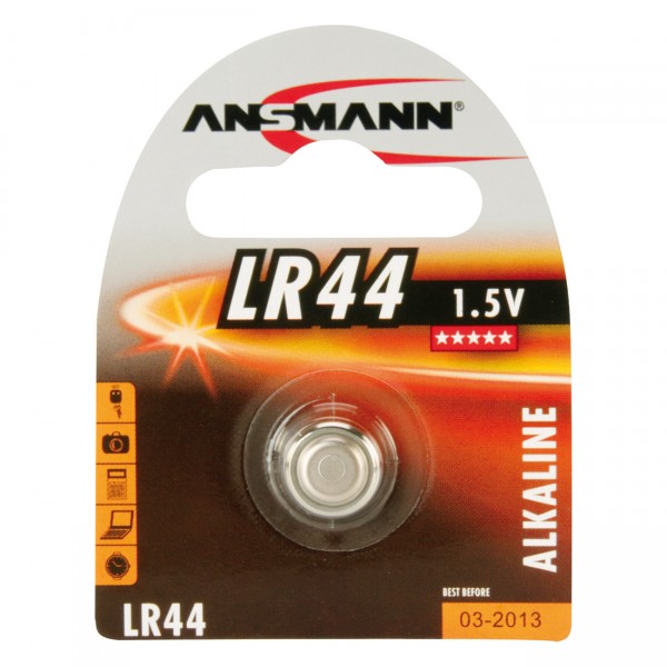 1er Blister Ansmann Alkaline-Knopfzelle LR44 - 1,5 Volt / 115mAh Batterie