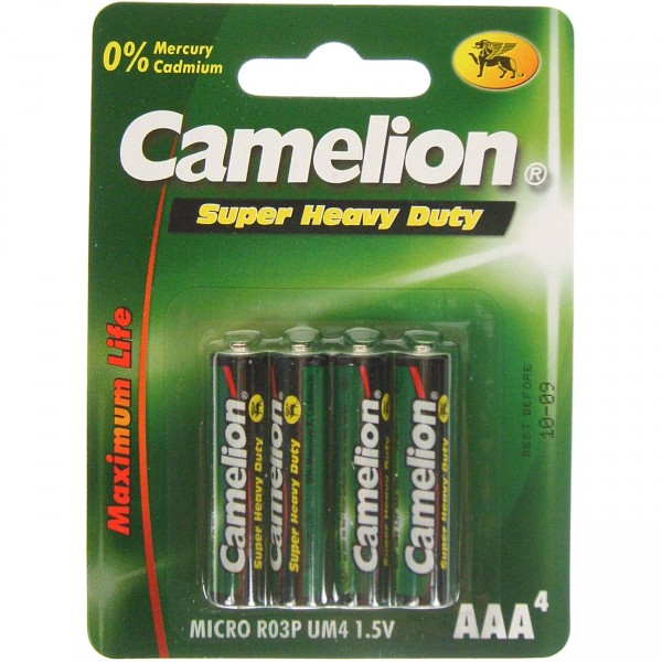 4er Blister Camelion R03 Zink-Kohle Micro AAA Batterie 1,5V / 550mAh / Zn/C