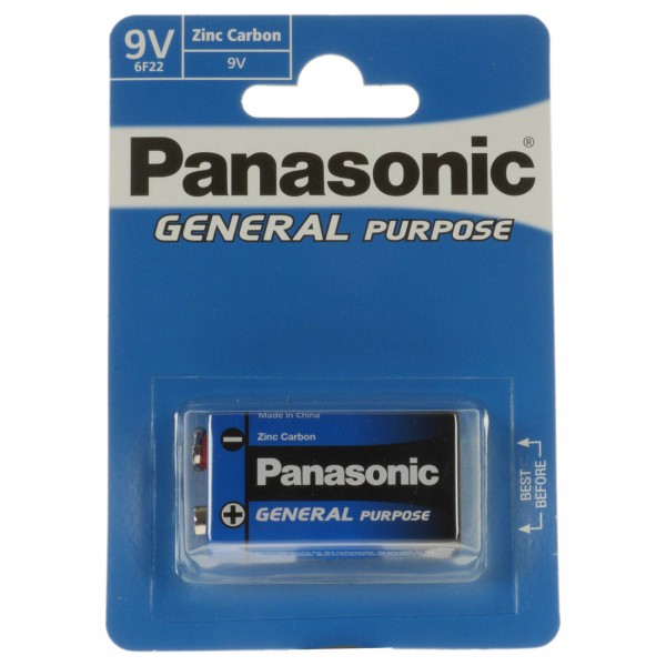 1er Blister Panasonic General Purpose 9V Block Batterie 6F22BE - 9 Volt 6AM6 Blockbatterie