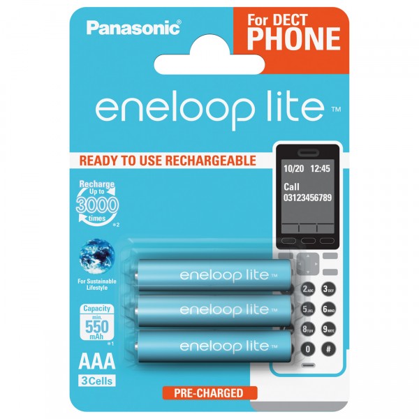 3er Blister eneloop lite AAA / Micro Akku - 1,2V / 600mAh / NIMH - 1,2 Volt AAA Akkus für DECT Telef
