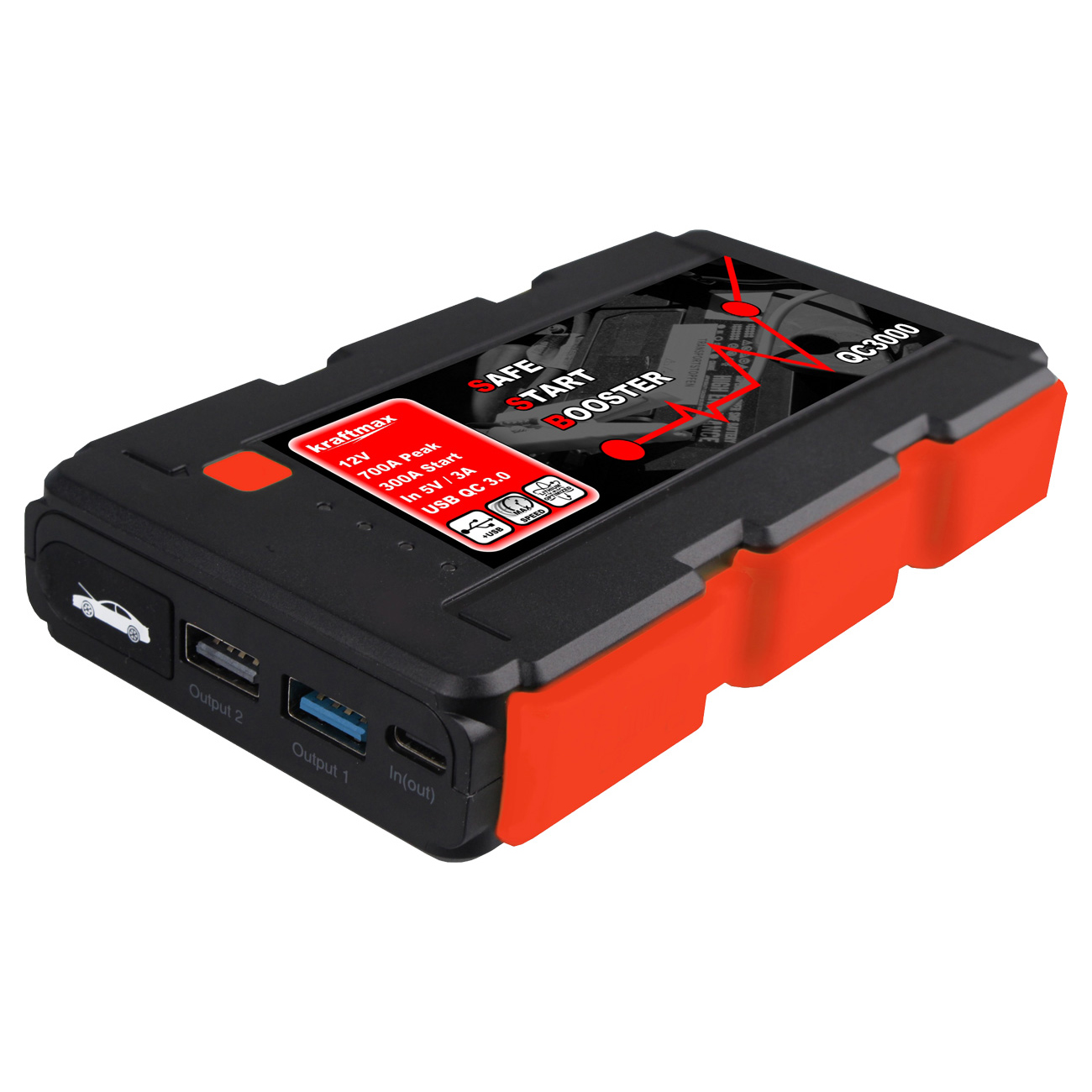 Kraftmax QC3000 Jumpstarter Powerbank KFZ Starthilfe mit Auto Boost für 12V  Autobatterie