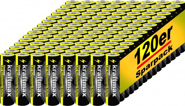 Kraftmax 120er Pack Mignon AA 1,5V Alkaline Batterie - Xtreme Industrial Longlife Performance - Hoch
