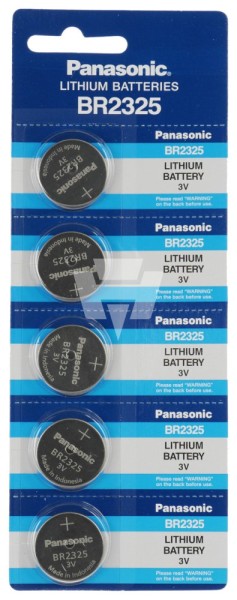 5er Blister Panasonic Lithium Knopfzelle BR2325 - 3V / 165mAh - 3 Volt 2325 Batterie