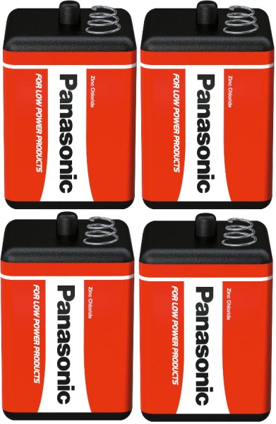 4x Panasonic Red Zinc 4R25 Batterie Block - 6V / 7000mAh - 6 Volt Blockbatterie für Baustelle