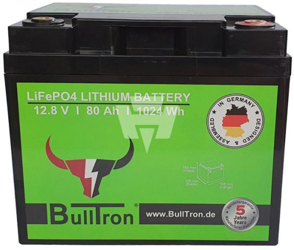 BullTron LiFePO4 Akku 12,8V 80Ah - Smart BMS mit Bluetooth