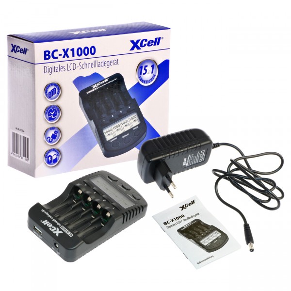 XCell Schnellladegerät BC-X1000 mit Ladegerät mit LCD-Display für Ni-Mh und Ni-Cd Akkus