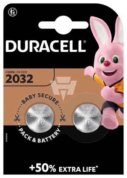 2er Blister - Duracell Lithium Batterie CR2032 - 3V / 180mAh - Lithium Knopfzelle