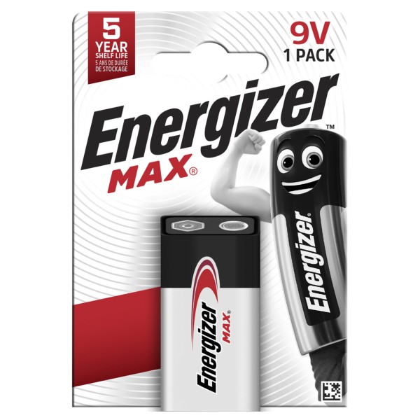 1er Blister - Energizer max Power Alkaline Batterie - 9V Block 6LR61 - 9 Volt Blockbatterie