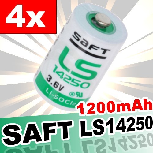 4x Saft Lithium 3,6V Batterie LS14250 1/2AA - Zelle - 3,6 Volt / 1200 mAh