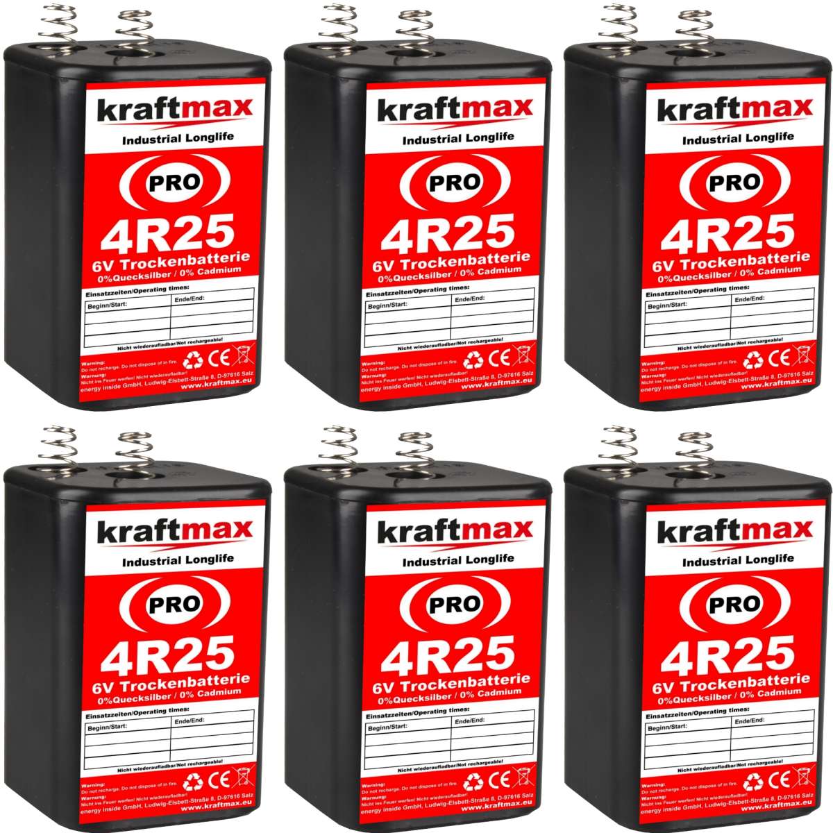 Kraftmax Lot De 5 Piles 4R25 PRO 6V - Haute Performance 9500 MAh - Pour Lampes De Chantier, Agriculture, Alarme - 8