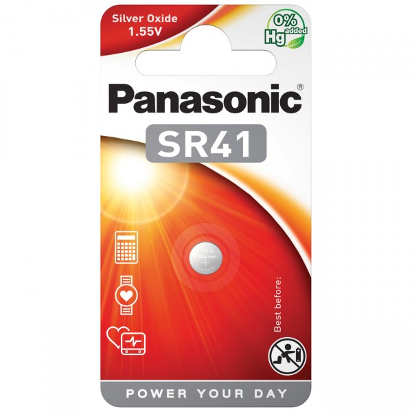 Panasonic Knopfzelle Uhrenbatterie - SR41EL/1B - 1,55V / 45mAh / AgO Batterie