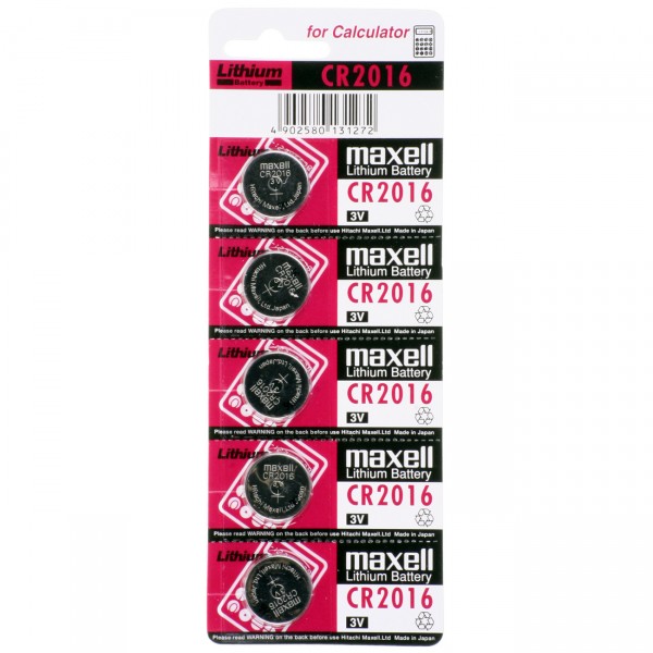 5er Blister Maxell Lithium-Knopfzelle CR2016 Lithium - 3V / 75mAh - 3 Volt CR 2016 Batterie