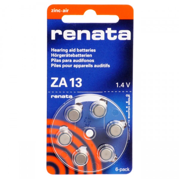 Renata Hörgerätebatterie ZA 13 - 0% HG Zinc Air, 6er Rad Quecksilberfrei