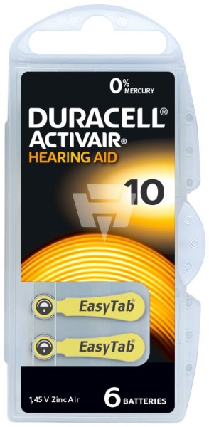 Duracell Hörgerätebatterie Activair 10 - 1,45V / 90mAh - Zink Luft Hörgeräte Batterie