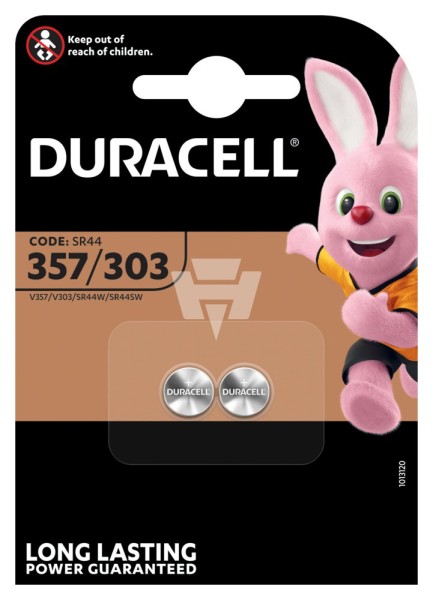 2er Blister Duracell Uhrenbatterie D357 - 1,55V / 190mAh / AgO - Batterie für Uhr