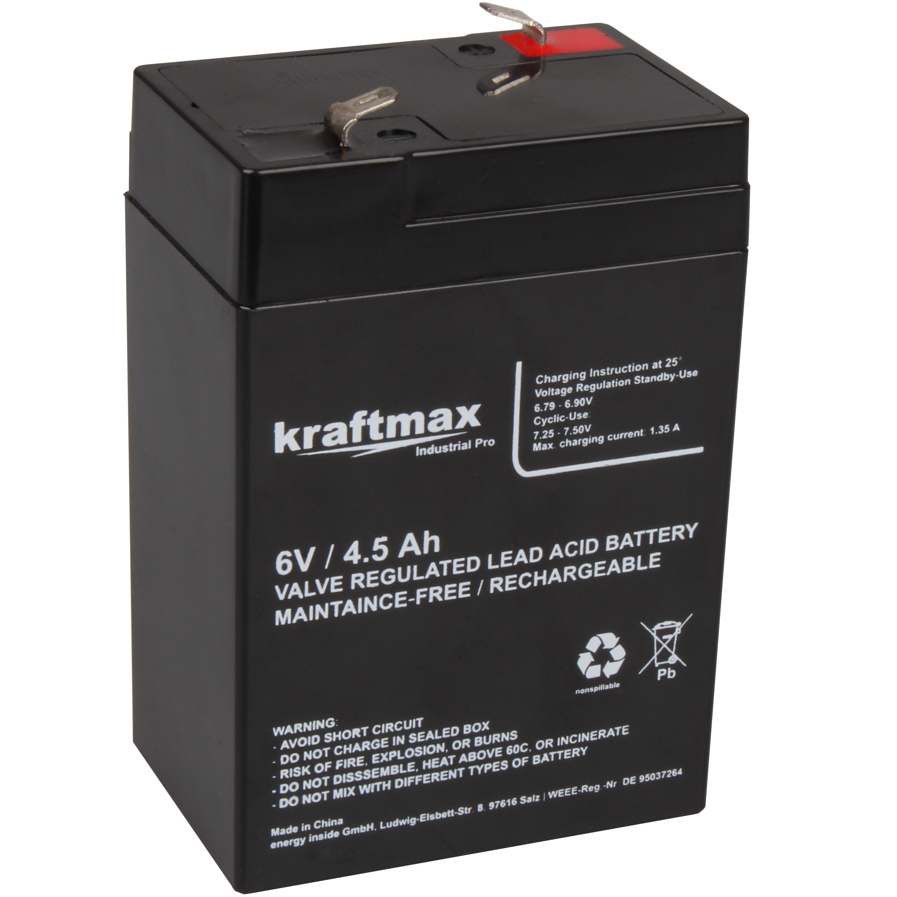 Kraftmax Industrial Pro Bleiakku [ 6V / 4,5Ah ] AGM Hochleistungs- Blei Akku  der Neusten Generation
