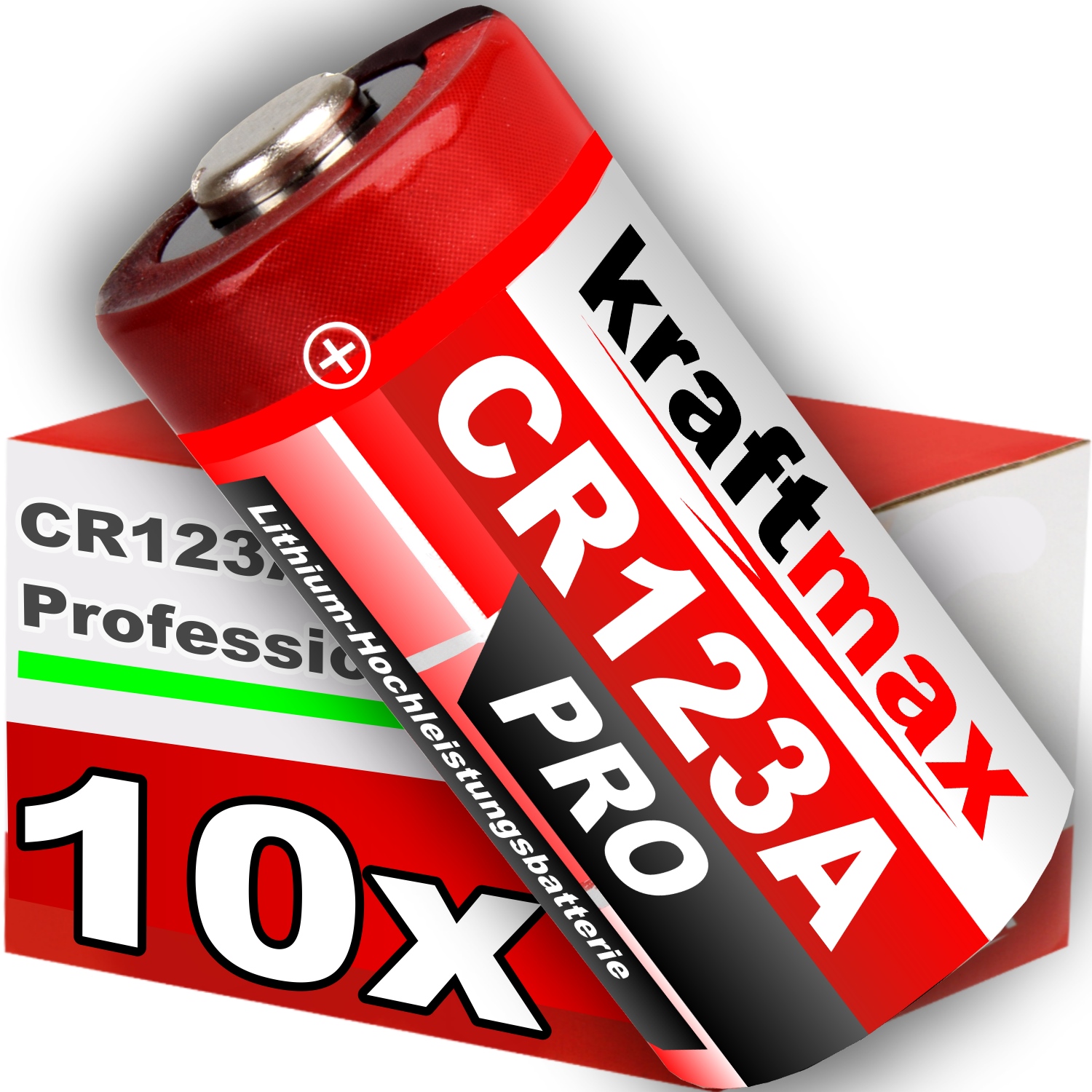 kraftmax 10er Pack CR123 CR123A Lithium Hochleistungs Batterie 