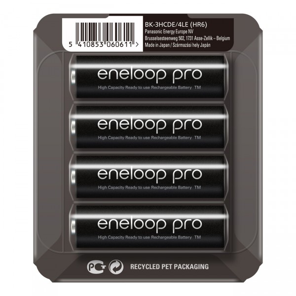 4er Pack Panasonic eneloop Pro Mignon AA Akku - BK-3HCDE - 1,2V / 2500mAh / NIMH
