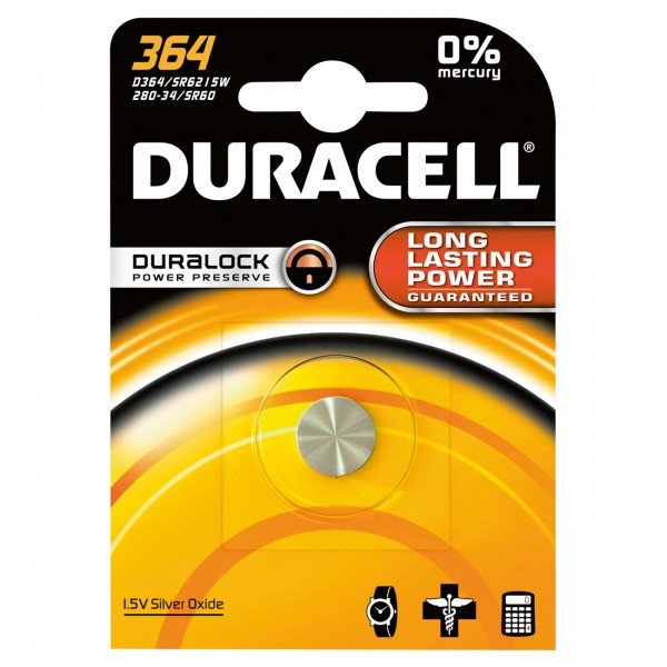 Duracell Uhrenbatterie D364 - SR60 - 1,55V / 20mAh / AgO - Batterie für Uhr