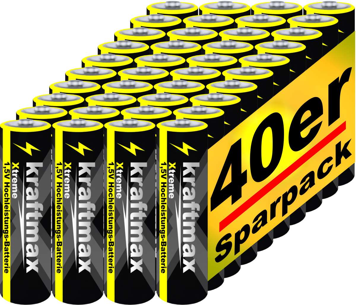 Kraftmax 40er Pack Mignon AA 1,5V Alkaline Batterie - Xtreme Industrial ...