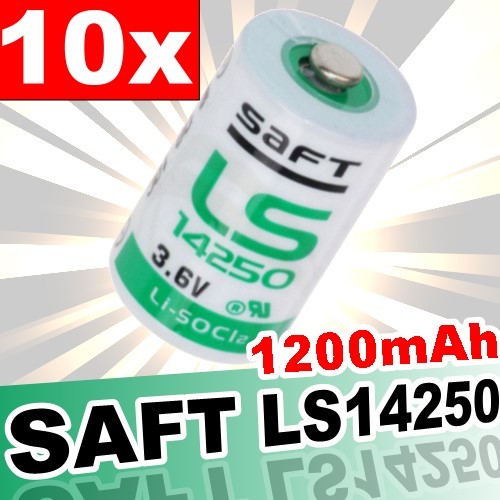 10x Saft Lithium 3,6V Batterie LS14250 1/2AA - Zelle - 3,6 Volt / 1200 mAh