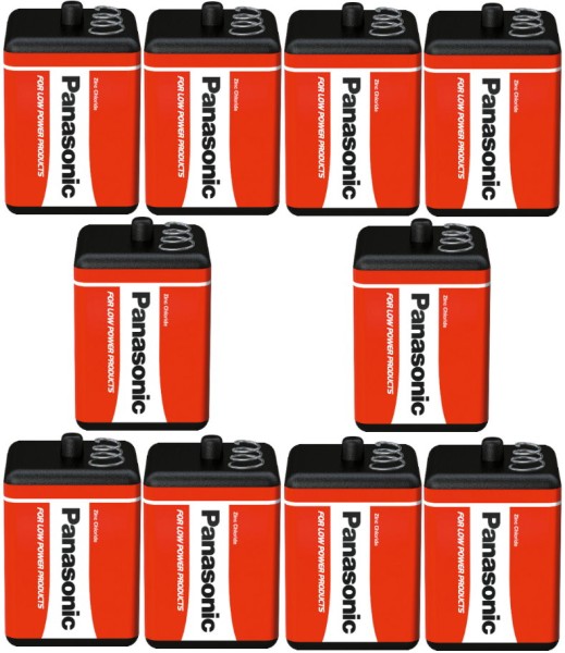 10x Panasonic Red Zinc 4R25 Batterie Block - 6V / 7000mAh - 6 Volt Blockbatterie für Baustelle
