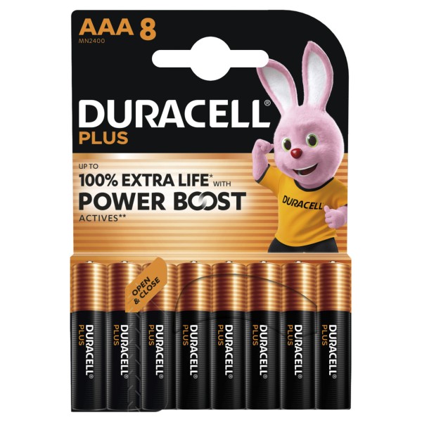 8er Blister Duracell MN2400 Plus Power Micro Batterie - 1,5V Micro Alkaline AAA Batterie